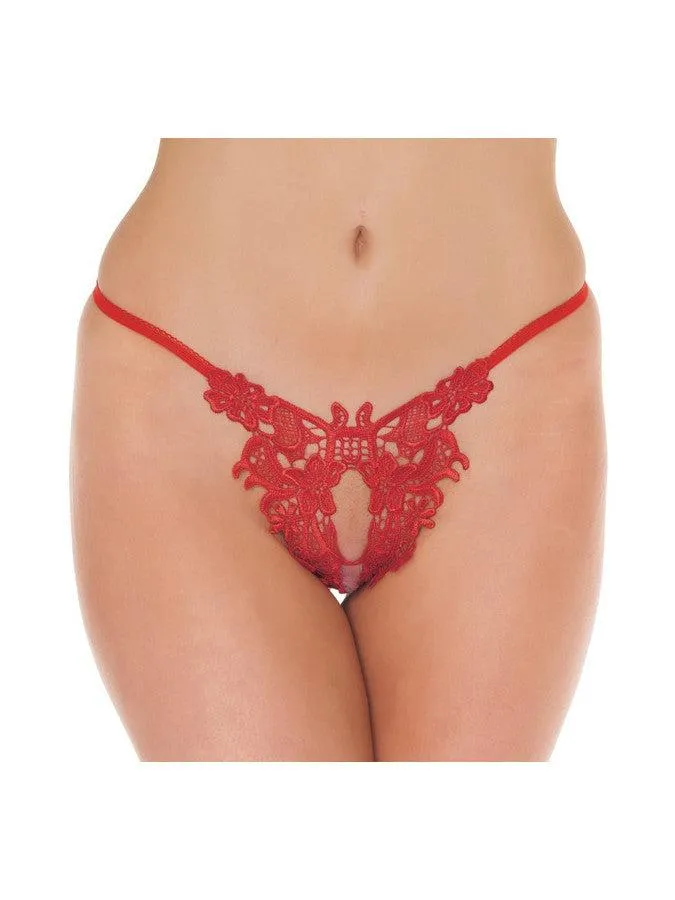 Anal Amorable Luxe Kanten Flowers String Met Open Kruis Rood Amorable by Rimba