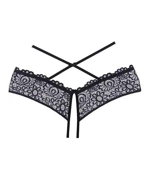 Adore Crayzee Open Panty W/criss Cross Waist Straps & Lace Black O/s | Allure Lingerie Lp Anal