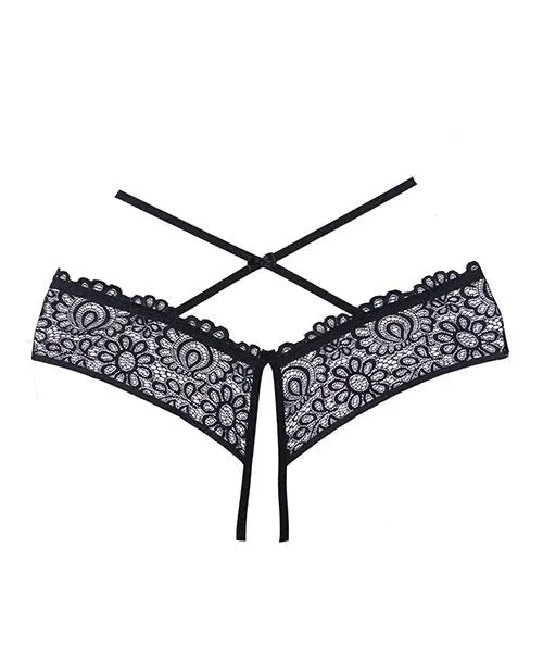 Adore Crayzee Open Panty W/criss Cross Waist Straps & Lace Black O/s | Allure Lingerie Lp Anal