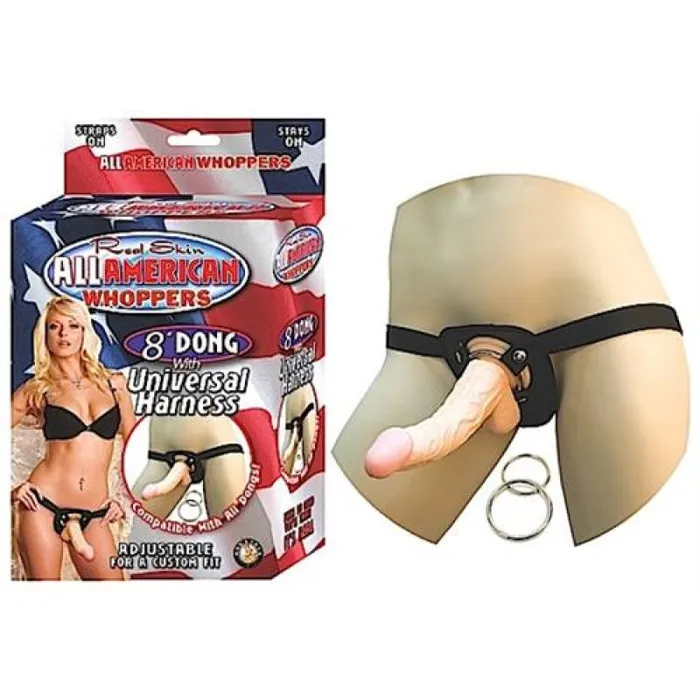 All American Whoppers 8Inch Dong With Universal Harness Flesh Nasstoys Dildos