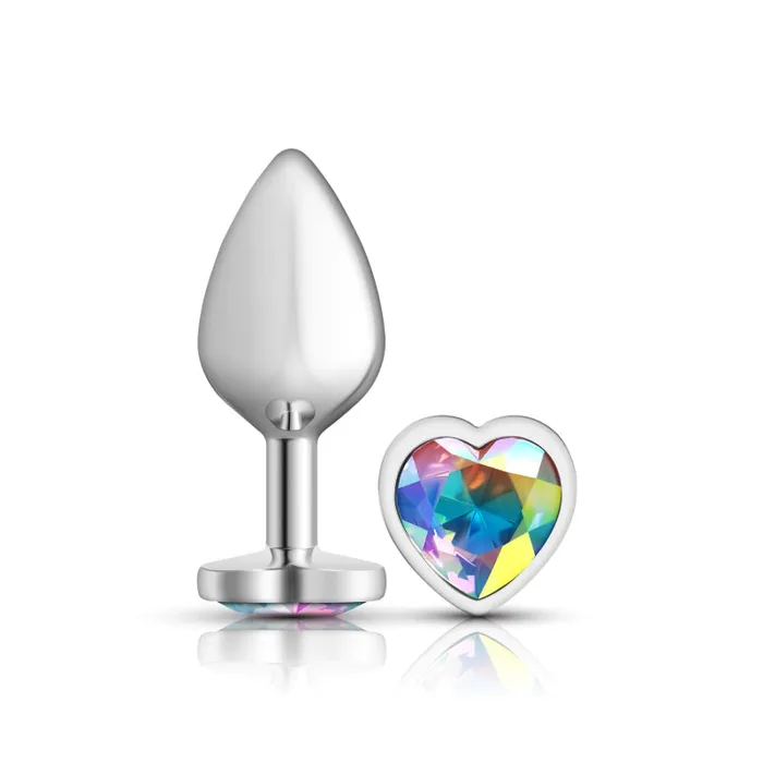 Anal Viben Cheeky Charms Silver Metal Butt Plug Heart Clear Medium