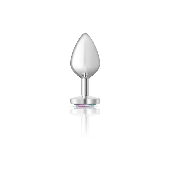 Anal | Viben Cheeky Charms - Silver Metal Butt Plug - Heart - Clear - Medium