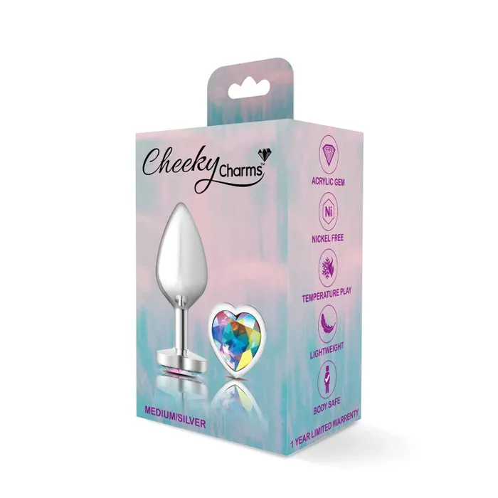 Anal | Viben Cheeky Charms - Silver Metal Butt Plug - Heart - Clear - Medium