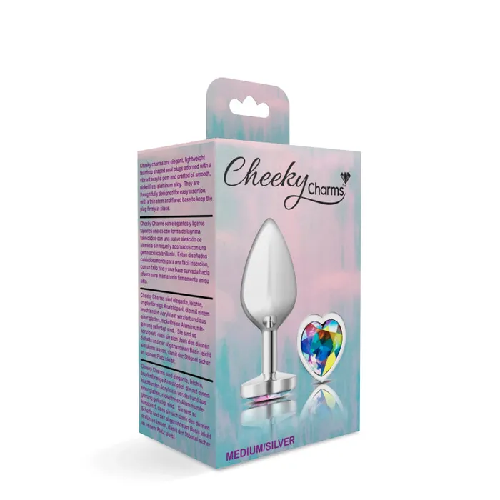 Anal | Viben Cheeky Charms - Silver Metal Butt Plug - Heart - Clear - Medium