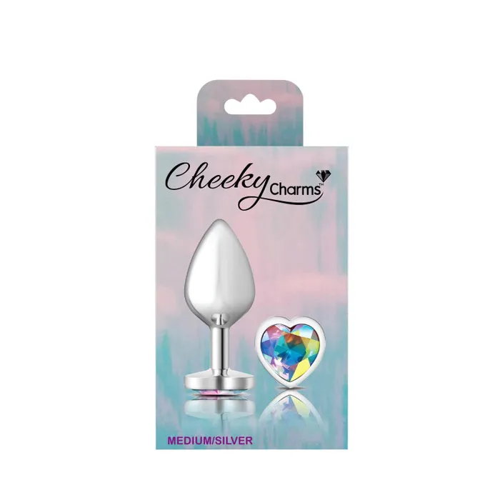 Anal | Viben Cheeky Charms - Silver Metal Butt Plug - Heart - Clear - Medium