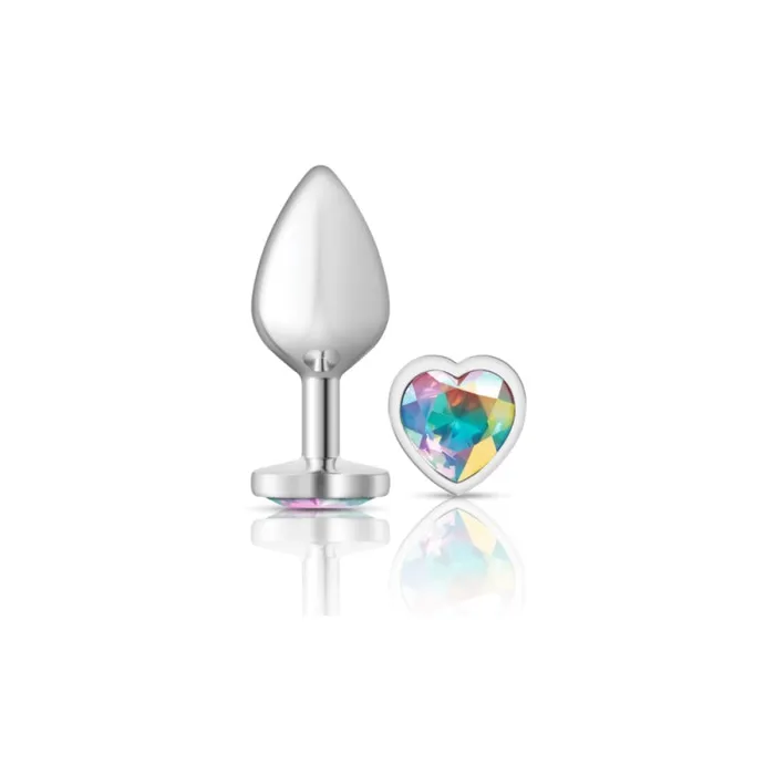 Anal | Viben Cheeky Charms - Silver Metal Butt Plug - Heart - Clear - Medium