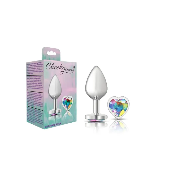 Anal | Viben Cheeky Charms - Silver Metal Butt Plug - Heart - Clear - Medium