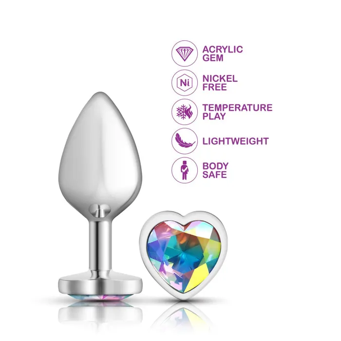 Anal | Viben Cheeky Charms - Silver Metal Butt Plug - Heart - Clear - Medium