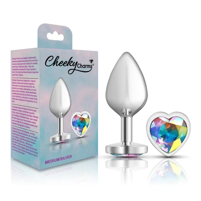 Anal | Viben Cheeky Charms - Silver Metal Butt Plug - Heart - Clear - Medium