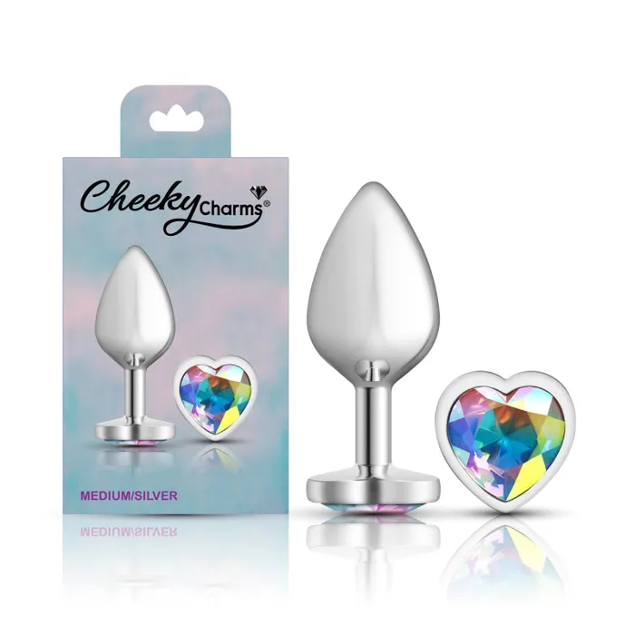 Anal | Viben Cheeky Charms - Silver Metal Butt Plug - Heart - Clear - Medium