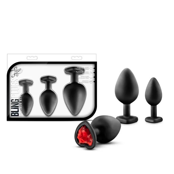 Blush Novelties Anal Luxe Bling Plugs Training Kit Black With Red Gems