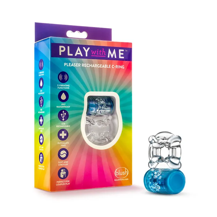 Blush Novelties Play With Me Pleaser Rechargeable CRing Blue Blue Rechargeable Cock Ring Couples