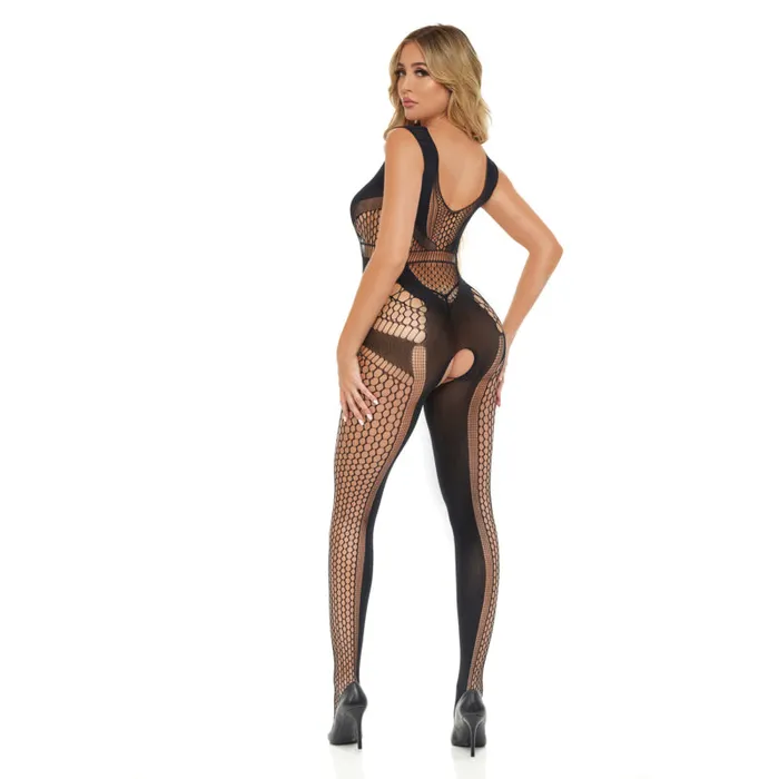 Bodystockings Playsuits Pink Lipstick Catch Feelings Crotchless Bodystocking One Size Black