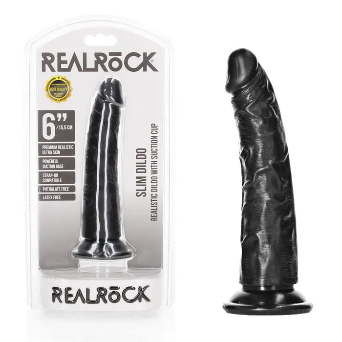 Dildos REALROCK Realistic Slim Dildo without Balls 155 cmrea113blk Shots Toys