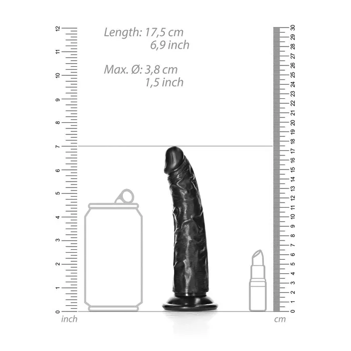 Dildos | REALROCK Realistic Slim Dildo without Balls - 15.5 cm-(rea113blk) - Shots Toys