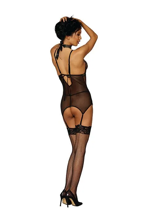 Dream Girl Lingerie Anal | Diamond Mesh Garter Slip W/ Ruching Black O/s