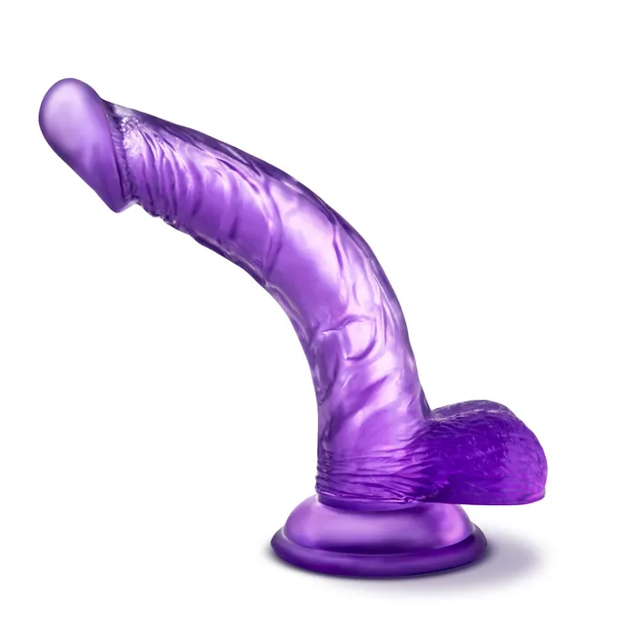 Eden Female Sex Toys Eden 85 Long Purple Curved Realistic Dildo With Balls Suction Cup Base