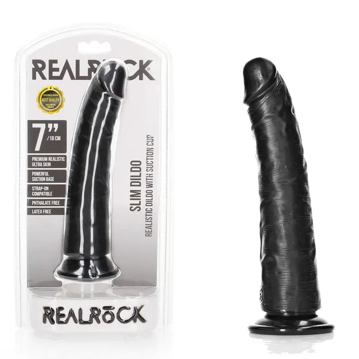 Female Sex Toys Shots Toys REALROCK Realistic Slim Dildo with Suction Cup 18cmrea114blk