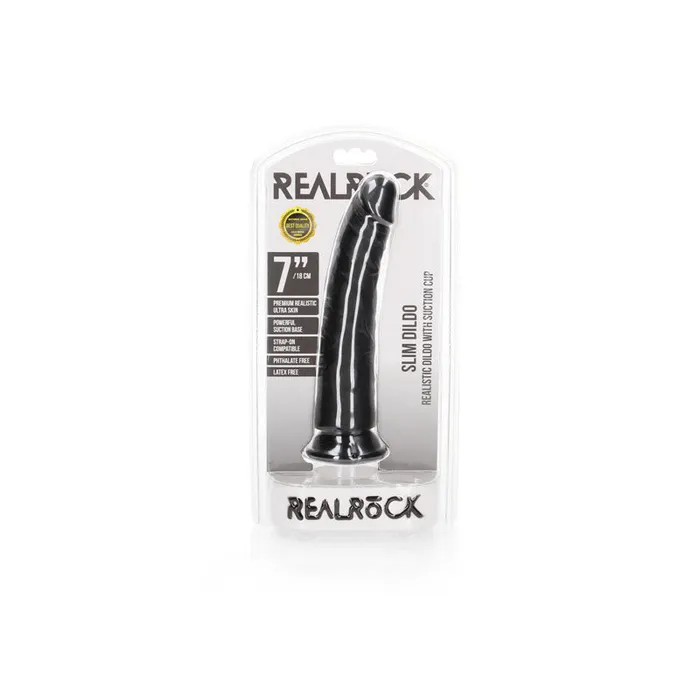 Female Sex Toys | Shots Toys REALROCK Realistic Slim Dildo with Suction Cup - 18cm-(rea114blk)