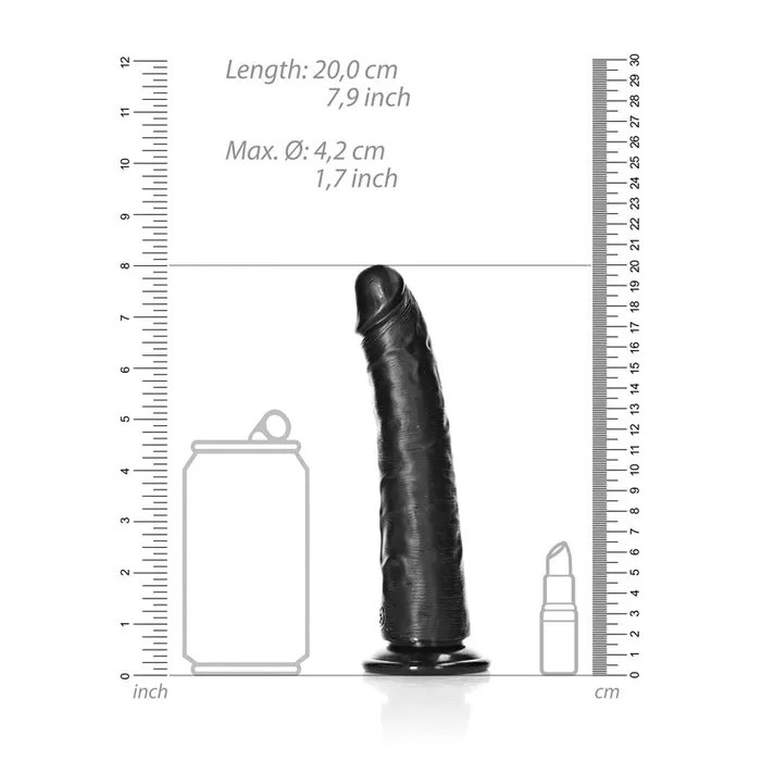 Female Sex Toys | Shots Toys REALROCK Realistic Slim Dildo with Suction Cup - 18cm-(rea114blk)