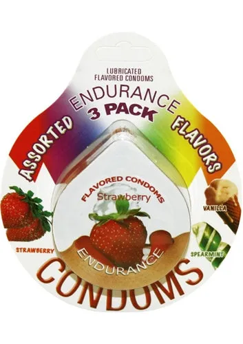 Hott Products Enhancers Endurance Lubricated Flavored Condoms 3 Pack Disc Assorted Flavors