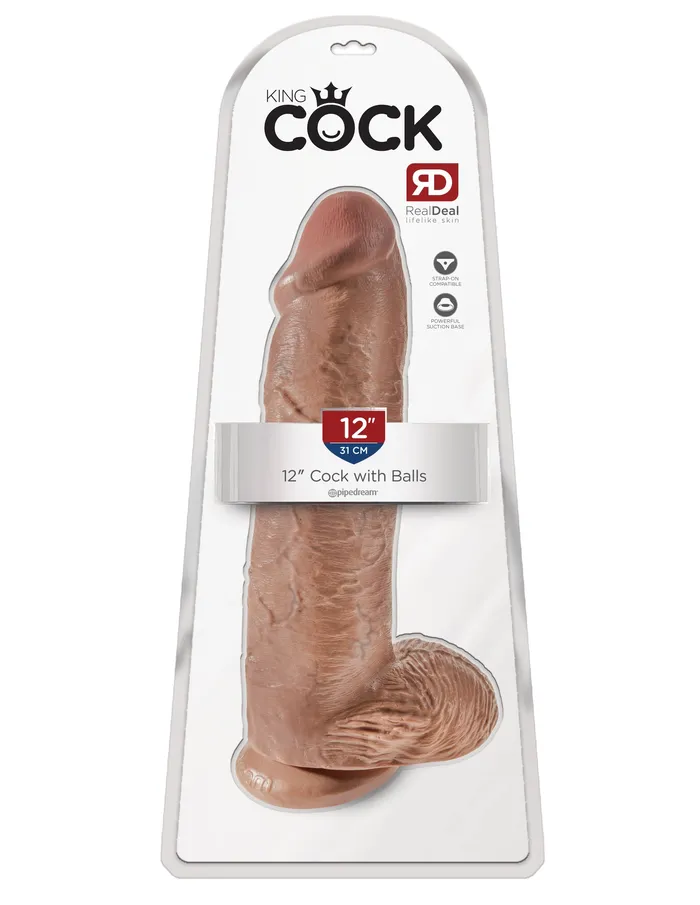 King Cock 12 Cock with Balls Tan Pipedreams Female Sex Toys