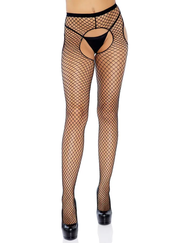 Leg Avenue Anal Plus Grey Industrial Net Suspender Hose Queen Black