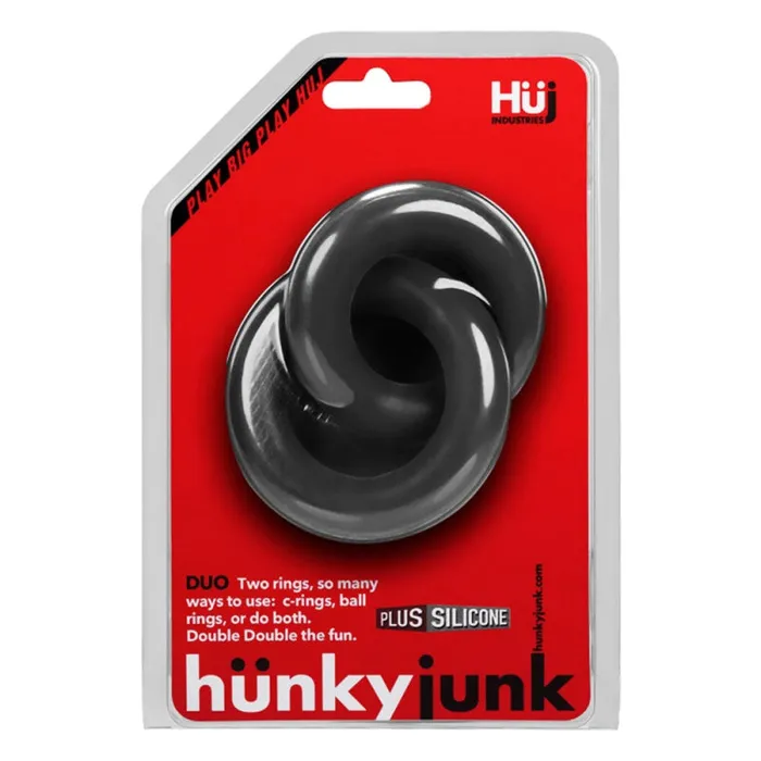 Male Sex Toys | Hunkyjunk Duo Linked Cock Ball Rings - Tar - Oxballs