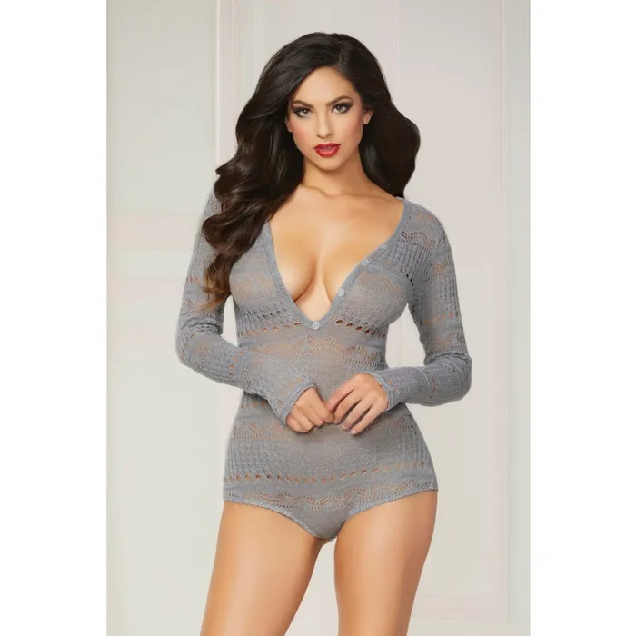 Male Sex Toys Knit Long Sleeve Romper Large Grey Seven Til Midnight