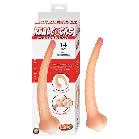 Male Sex Toys Novelties By Nasswalk Realcocks Masturbator 14 in 3in1 Dildo Sleeve Stroker Beige