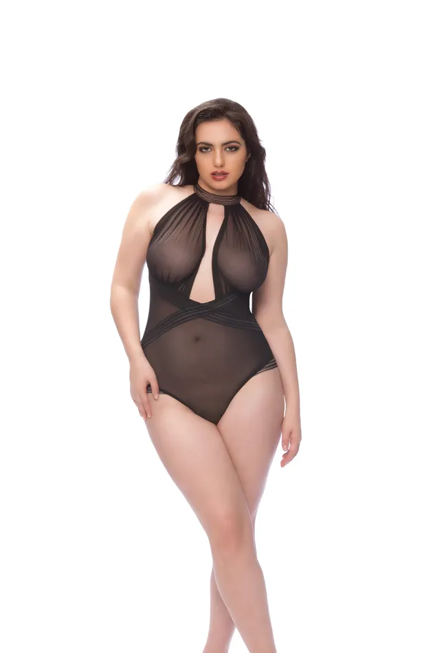 Oh La La Cheri Anal Collared Mesh Teddy Queen Size Black