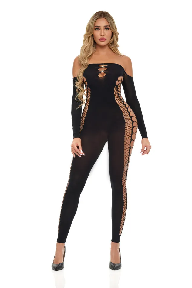 Pink Lipstick Bodystocking One Size Black Bodystockings Playsuits