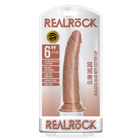 RealRock Realistic 6 in Slim Dildo With Suction Cup Tan Shots America Female Sex Toys