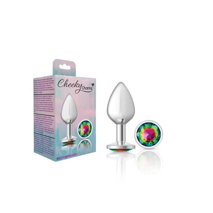 Viben Cheeky Charms Silver Metal Butt Plug Round Rainbow Medium Anal