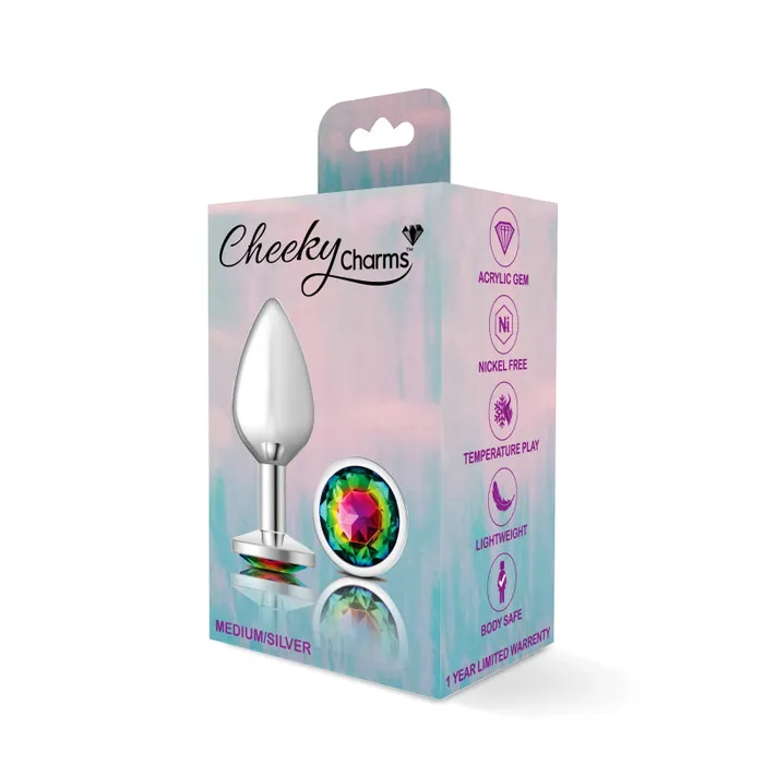 Viben Cheeky Charms - Silver Metal Butt Plug - Round - Rainbow - Medium | Anal