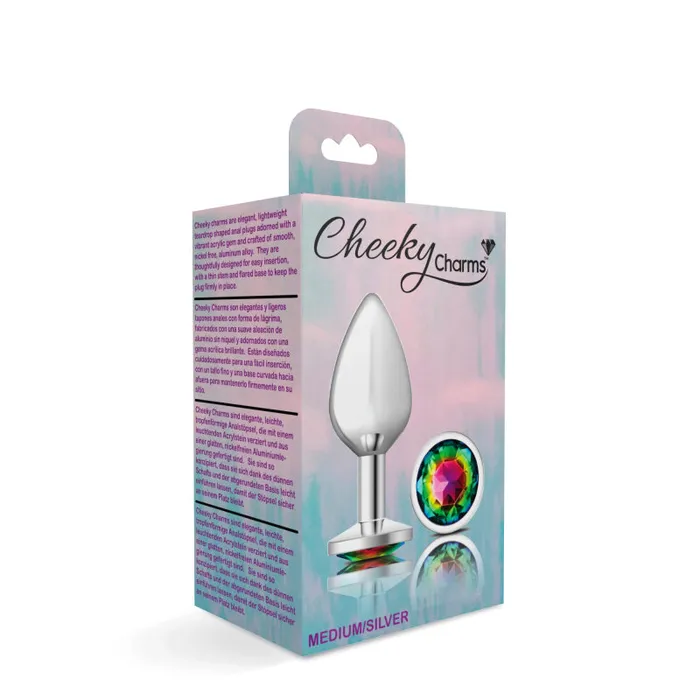 Viben Cheeky Charms - Silver Metal Butt Plug - Round - Rainbow - Medium | Anal