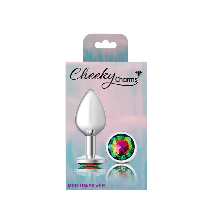 Viben Cheeky Charms - Silver Metal Butt Plug - Round - Rainbow - Medium | Anal