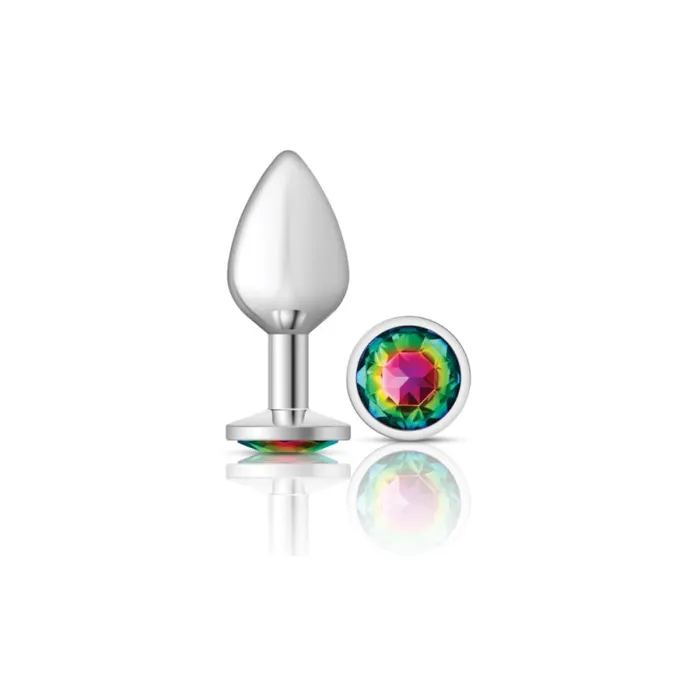 Viben Cheeky Charms - Silver Metal Butt Plug - Round - Rainbow - Medium | Anal