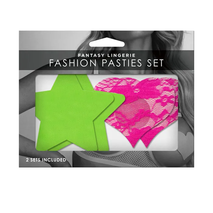 Vibrators Fantasy Lingerie GLOW Fashion Pasties Set Solid Neon Green Pink 2 Sets Included