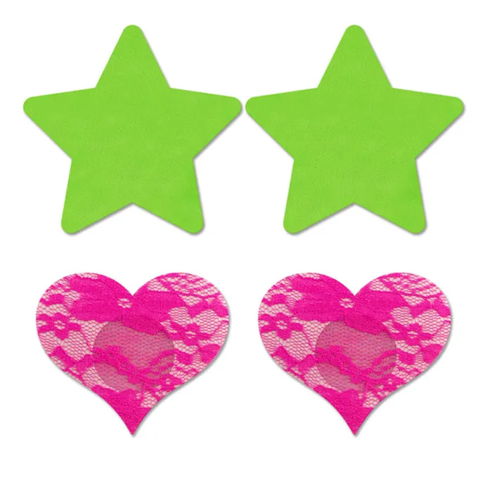 Vibrators | Fantasy Lingerie GLOW Fashion Pasties Set - Solid Neon Green & Pink - 2 Sets Included