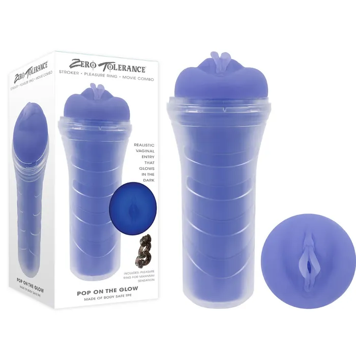 Zero Tolerance POP ON THE GLOW Glow in Dark Purple Vagina Stroker Zero Tolerance Male Sex Toys