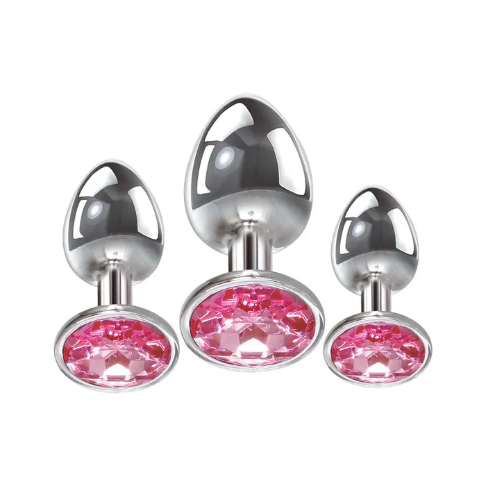 Adam Eve Anal Adam Eve Pink Gem Anal Plug Set Metallic Butt Plugs with Gems Set of 3 Sizes