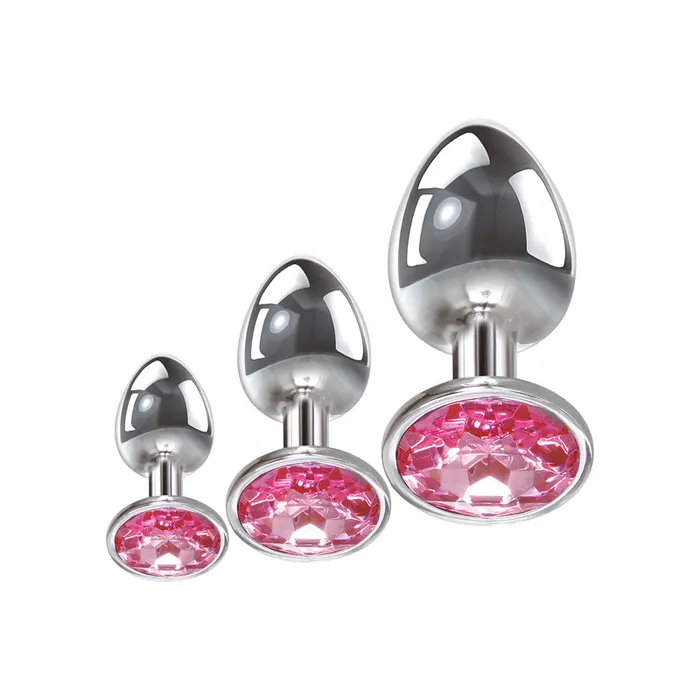 Adam Eve Anal Adam Eve Pink Gem Anal Plug Set Metallic Butt Plugs with Gems Set of 3 Sizes