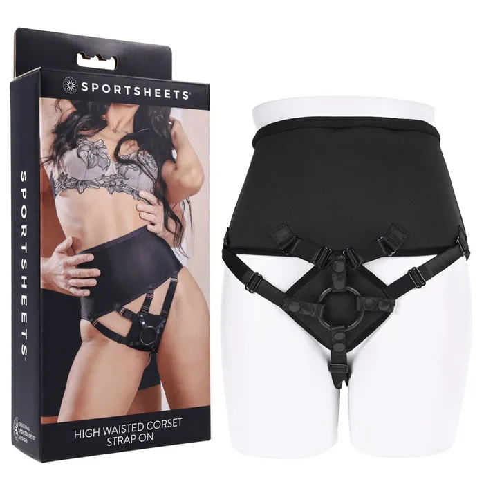 Anal Sportsheets SPORTSHEETS High Waisted Corset Strap On Black Adjustable No Probe Included