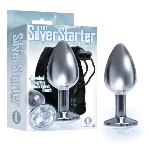 Anal The Silver Starter Silver 71 cm 28 Butt Plug with Clear Round Jewel Icon Brands