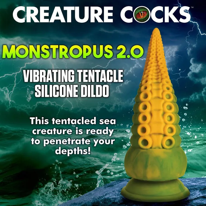 Creature Cocks Monstropus 20 Vibrating Tentacled Monster Silicone Dildo GreenYellow 185 cm USB Rechargeable XR Brands Female Sex Toys