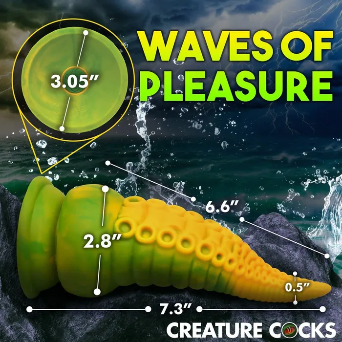 Creature Cocks Monstropus 20 Vibrating Tentacled Monster Silicone Dildo GreenYellow 185 cm USB Rechargeable XR Brands Female Sex Toys