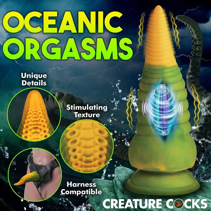 Creature Cocks Monstropus 20 Vibrating Tentacled Monster Silicone Dildo GreenYellow 185 cm USB Rechargeable XR Brands Female Sex Toys