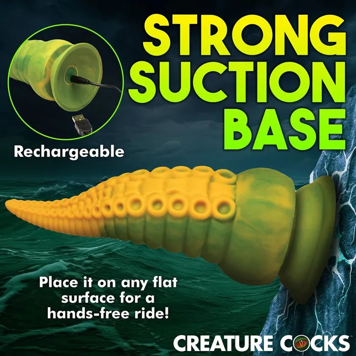 Creature Cocks Monstropus 20 Vibrating Tentacled Monster Silicone Dildo GreenYellow 185 cm USB Rechargeable XR Brands Female Sex Toys