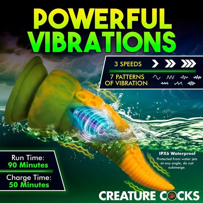 Creature Cocks Monstropus 20 Vibrating Tentacled Monster Silicone Dildo GreenYellow 185 cm USB Rechargeable XR Brands Female Sex Toys